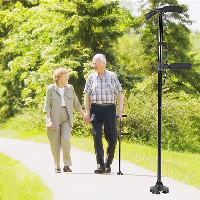 Aluminum alloy with LED light non-slip foldable walking stick