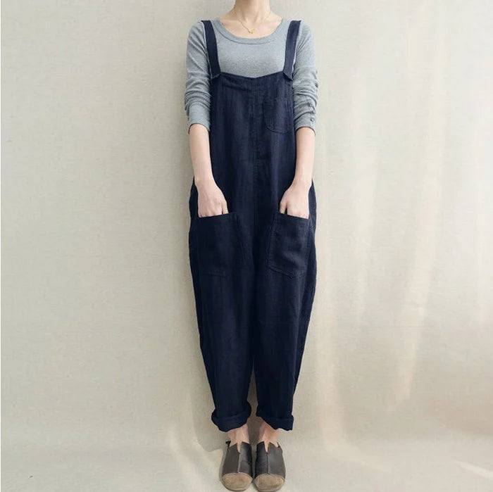 Wide-leg Adjustable Overalls with Large Pockets