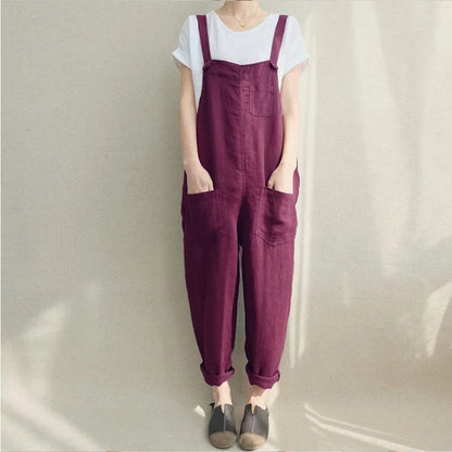 Wide-leg Adjustable Overalls with Large Pockets