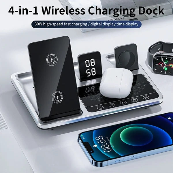 4 in 1 Alarm Clock Wireless Charger Stand