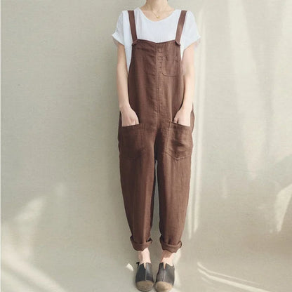 Wide-leg Adjustable Overalls with Large Pockets