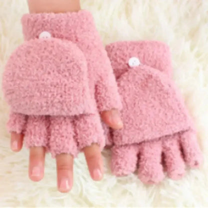 Girls’ Convertible Coral Velvet Winter Gloves