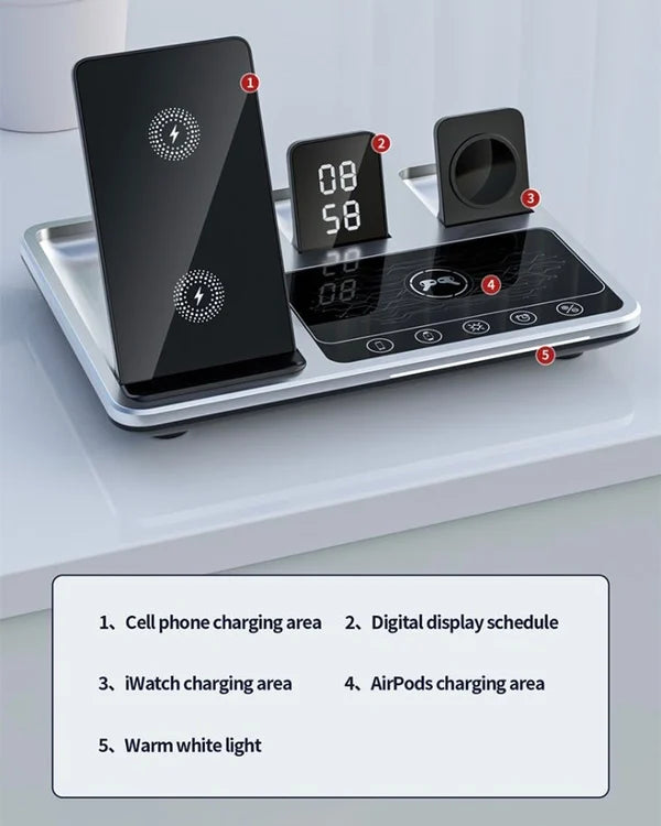 4 in 1 Alarm Clock Wireless Charger Stand