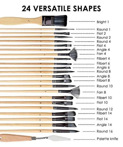 Professional Art Brush With Natural Wood Handles Set Of 24