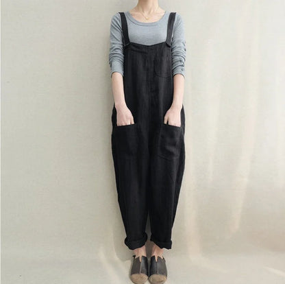 Wide-leg Adjustable Overalls with Large Pockets