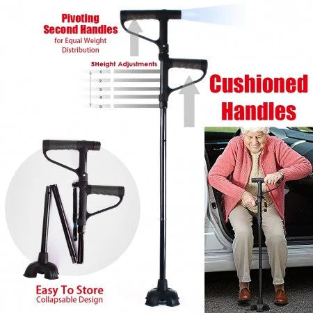 Aluminum alloy with LED light non-slip foldable walking stick